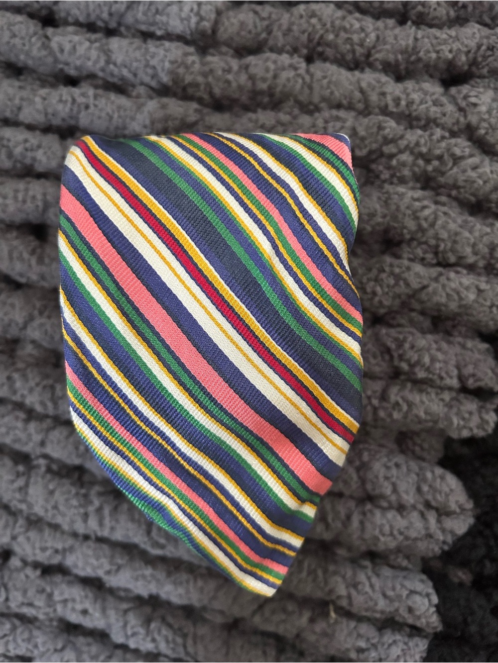 J. Crew Navy, Pink, Green Multistripe Silk Tie